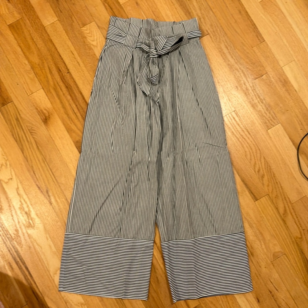 Paper bag waist striped pants